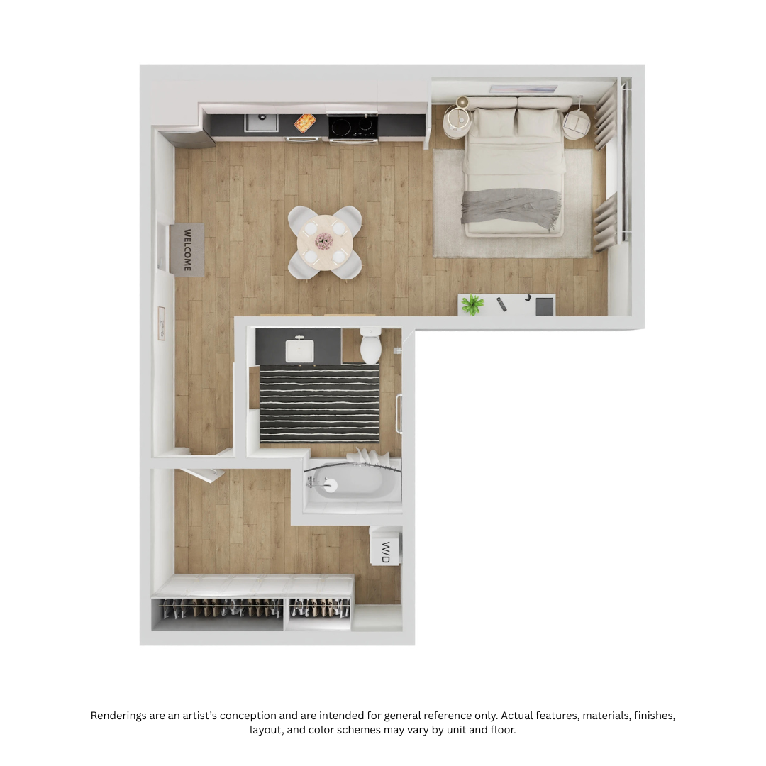 Floor plan for studio, 1 bath, 547 sqft